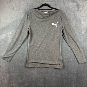 Puma Women's Boat Neck Heather Gray Long Sleeve Tee Sz Small